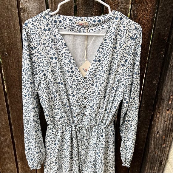 Faherty Kennedy 100% Silk Spring Daisy Dress NWT In White & Blue Floral Sz L - Picture 6 of 16